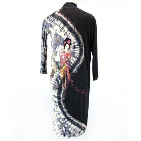 Talk of the Walk Cardigan Womens 1X Beaded Sequin Geisha Girl Tie Dye Duster - Picture 14 of 16
